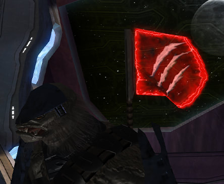 The Halo 2 Brute flag, a three-clawed slash mark on a red hologram.