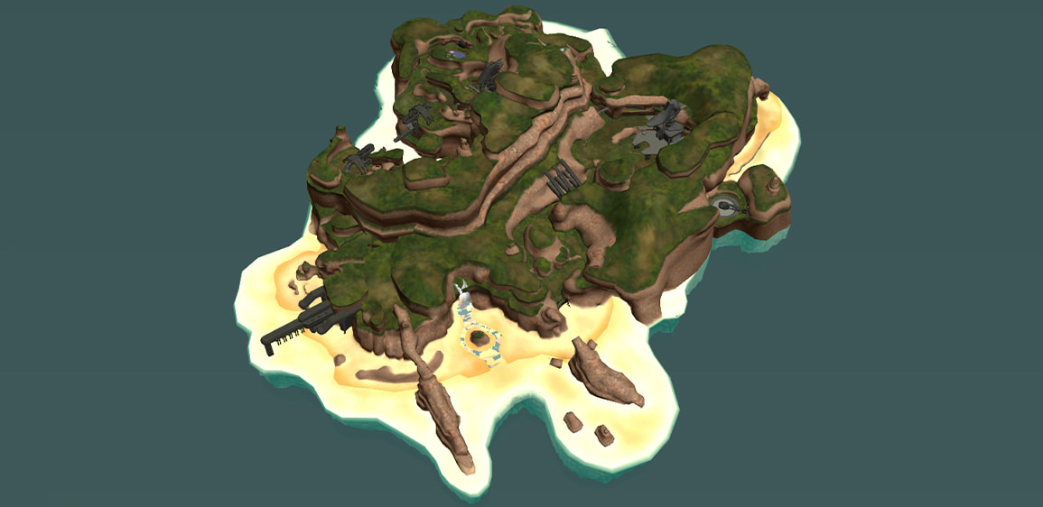 A simple, unshaded render of a bird's-eye view on the entire island.