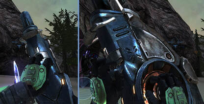 The player's hands clipping at odd angles into the geometry of a Brute Shot.