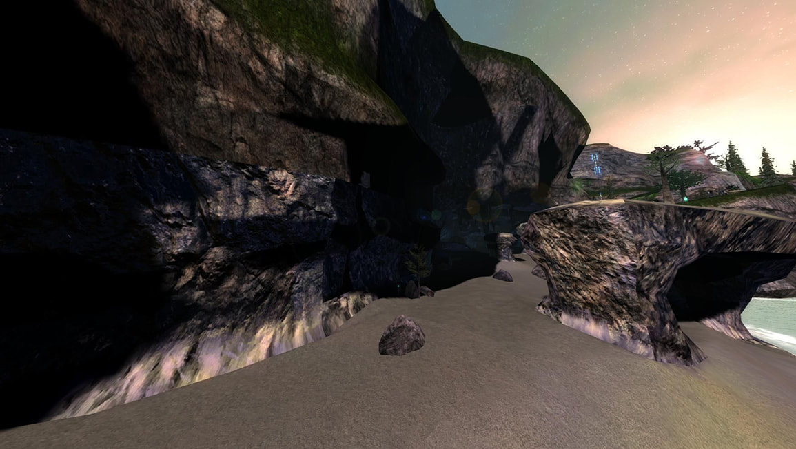 Garbled, incorrectly-rendered lighting on TSC:E's beach and cliffs.
