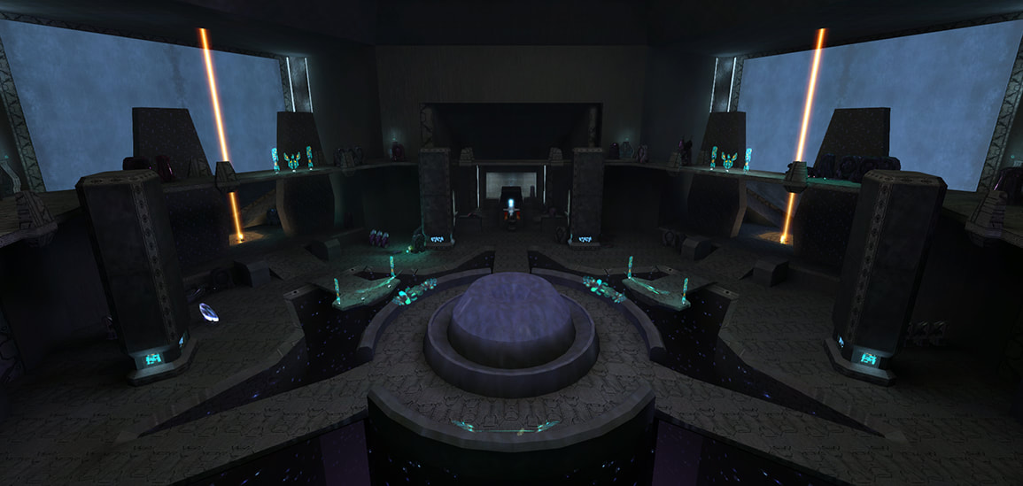 A screenshot of a rough block-out of the level's map room.