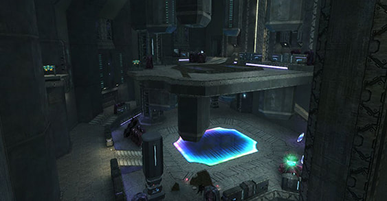 A screenshot of the Hunter arena in its polished form, with full texturing and environment details.