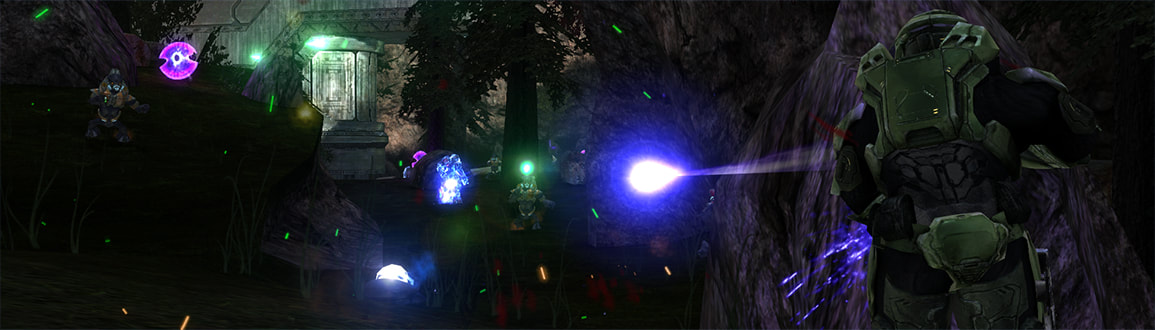 A player engaging in combat against the Covenant in the map's Security Pit.