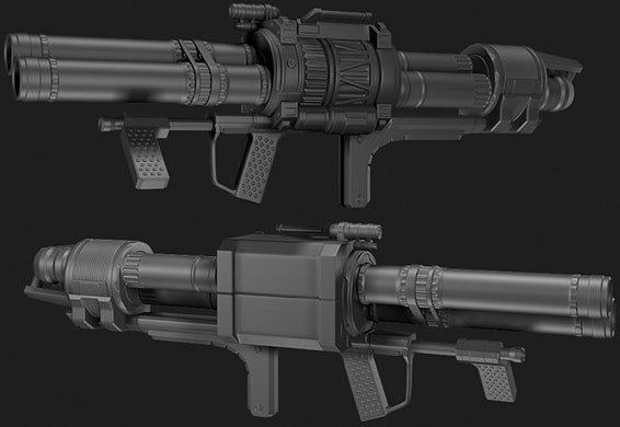 An un-textured render of the mod's Rocket Launcher.